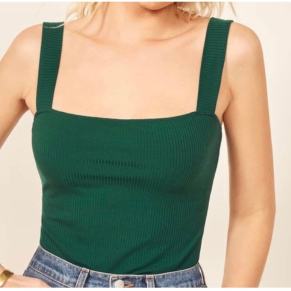 Reformation Ribbed Canyon Tank - Emerald Green XL